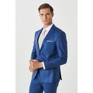 ALTINYILDIZ CLASSICS Men's Blue Eksta Slim Fit Slim Fit Monocollar Plaid Blue Suit.