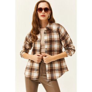 Olalook Women's Brown Camel Plaid Lumberjack Shirt