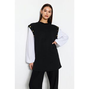 Trendyol Black Button Detailed Shirt Sleeve Knitted Tunic