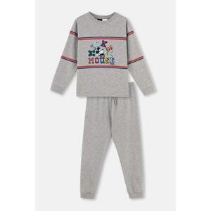 Dagi Gray Melange Mickey Mouse Licensed Crew Neck Long Sleeve Pajama Set