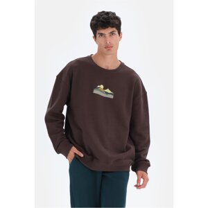 Dagi Men's Dark Brown Mountain Printed Sweatshirt