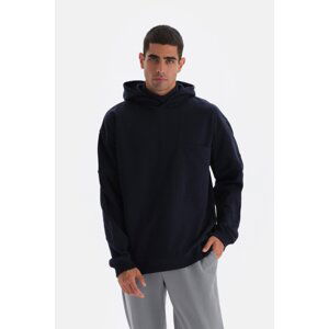 Dagi Navy Blue Pocket Detailed Hooded Sweatshirt