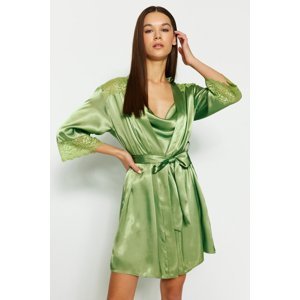 Trendyol Green Lace Detailed Belted Satin Woven Dressing Gown