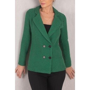 armonika Women's Green Stripe Patterned Four-Button Stash Jacket