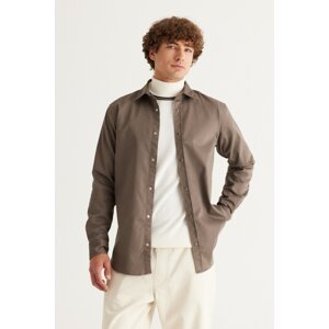 ALTINYILDIZ CLASSICS Men's Brown Comfort Fit Comfort Fit Cotton Diagonal Patterned Shirt