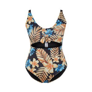 Trendyol Curve Blue Tropical Patterned Swimsuit with Tie Detail and Slimming Effect