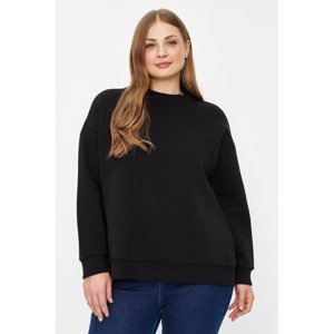 Trendyol Curve Black Oversize Zipper Fleece Knitted Sweatshirt