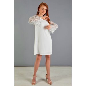 Carmen Ecru Sleeve Tassel Sequined Plus Size Evening Dress
