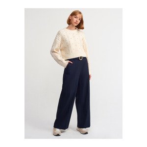 Dilvin 71197 Culotte Trousers with Faux Pearl Belt-Navy Blue