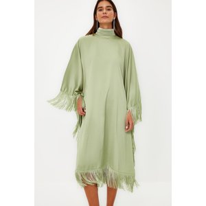 Trendyol Khaki Tassel Detailed Satin Woven Kaftan Evening Dress