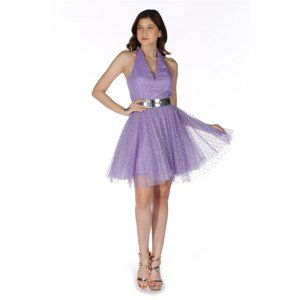 Carmen Lilac Stone Tulle Belted Short Evening Dress