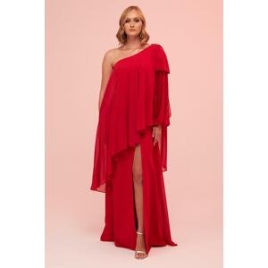 Carmen Red One Sleeve Slit Plus Size Chiffon Evening Dress