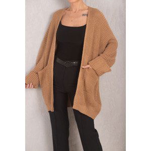 armonika Women's Camel Thessaloniki Knit Pocket Double Sleeve Knitwear Cardigan