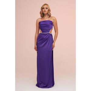 Carmen Purple Satin Strapless Long Evening Dress with Side Slit