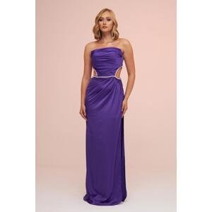Carmen Purple Satin Strapless Long Evening Dress with Side Slit