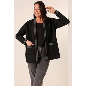 By Saygı Line Detailed Pocket Plus Size Knitwear Cardigan