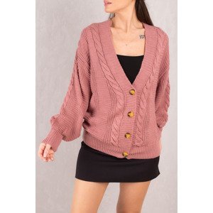 armonika Women's Pale Pink Hair Knit Detail Front Buttoned Cardigan