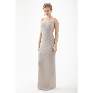 Lafaba Women's Beige Stone Strap Decollete Long Evening Dress