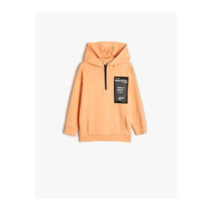 Koton Hooded Sweatshirt Kangaroo Pocket Half Zipper Print Detailed Cotton