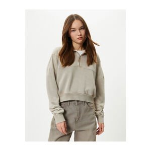Koton Crop Half Zipper Sweatshirt High Neck Pale Effect Cotton Blended