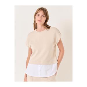 Jimmy Key Beige Short Sleeve Crew Neck Knitted Sweatshirt