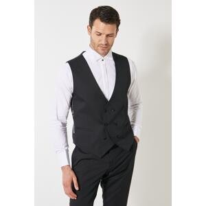 ALTINYILDIZ CLASSICS Men's Black Slim Fit Narrow Cut V-Neck Patterned Classic Vest