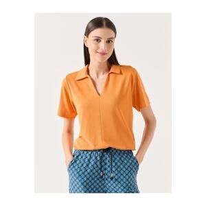 Jimmy Key Orange Wide Cut Short Sleeve Polo Neck Knitted T-Shirt