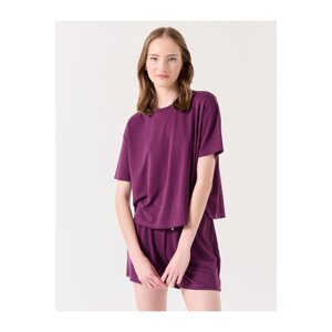 Jimmy Key Purple Loose-Fit Short Sleeve Crew Neck Knitted T-Shirt