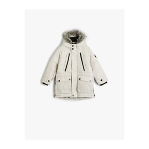 Koton Furry Hooded Coat Covered Pocket Zipper Detail Windproof