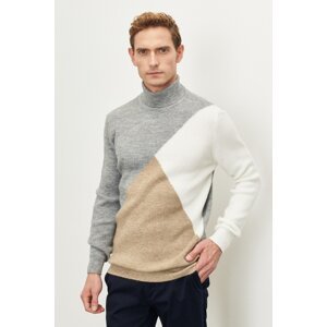 ALTINYILDIZ CLASSICS Men's Beige-gray Standard Fit Regular Fit Full Turtleneck Raised Soft Textured Knitwear Sweater