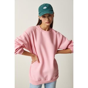 Happiness İstanbul Women's Pink Raised Basic Sweatshirt