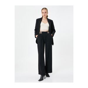 Koton Wide Leg Trousers High Waist Pleated Waist With Embroidery Detail