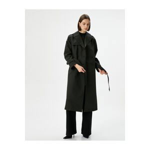 Koton Trench Coat Midi Length Double Breasted Collar Buttoned Pocket Belted