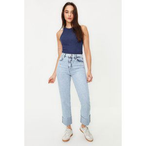 Trendyol Light Blue Folded Leg High Waist Straight Jeans