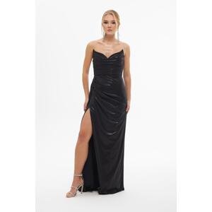 Carmen Black Shiny Knitted Strapless Long Evening Dress
