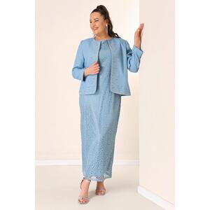 By Saygı Sleeveless Gulpur Dress Stone Detailed Crepe Jacket Lined Plus Size 2-Piece Suit