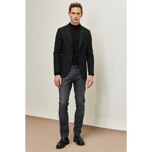 ALTINYILDIZ CLASSICS Men's Black Slim Fit Slim Fit Dovetail Collar Patterned Woolen Jacket