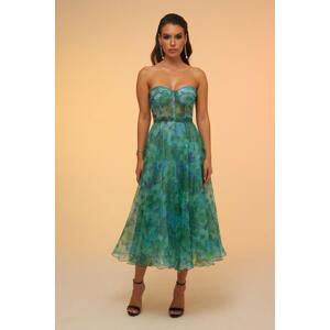 Carmen Green Impregnation Strapless Midi Evening Dress