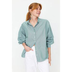 Trendyol Green Striped Wide Cut Woven Shirt