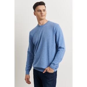 ALTINYILDIZ CLASSICS Men's Blue Standard Fit Regular Fit Crew Neck Cotton Knitwear Sweater
