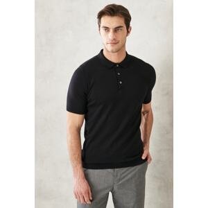 ALTINYILDIZ CLASSICS Men's Black Standard Fit Normal Cut 100% Cotton Polo Neck Knitwear T-Shirt