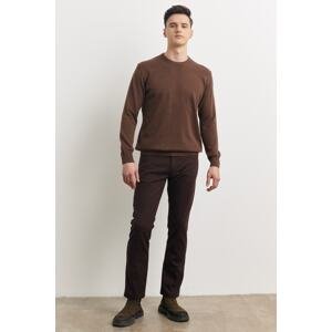 ALTINYILDIZ CLASSICS Men's Brown Standard Fit Regular Fit Crew Neck Cotton Knitwear Sweater