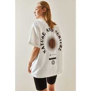 XHAN White Crew Neck Back Printed Oversize T-Shirt 4KXK1-47897-01