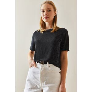 XHAN Black Crew Neck Silvery T-Shirt