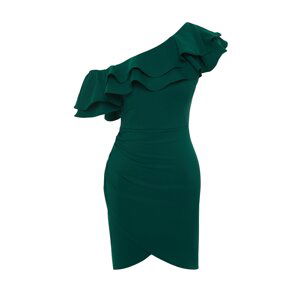 Trendyol Emerald Green Single Sleeve Ruffled Elegant Evening Dress