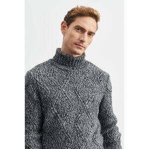 ALTINYILDIZ CLASSICS Men's Anthracite Standard Fit Regular Fit Full Turtleneck Jacquard Thick Knitwear Sweater