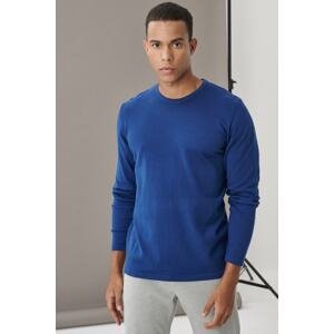 ALTINYILDIZ CLASSICS Men's Indigo Standard Fit Regular Cut Crew Neck Patternless Basic Knitwear Sweater