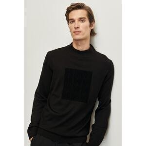 ALTINYILDIZ CLASSICS Men's Black Standard Fit Regular Cut Half Turtleneck Patterned Knitwear Sweater