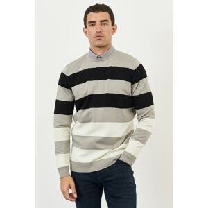 AC&Co / Altınyıldız Classics Men's Gray Melange-black Anti-pilling Non-pilling Standard Fit Crew Neck Striped Knitwear Sweater