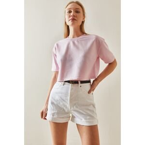 XHAN Pink Crew Neck Oversize Crop T-Shirt 4KXK1-47899-20